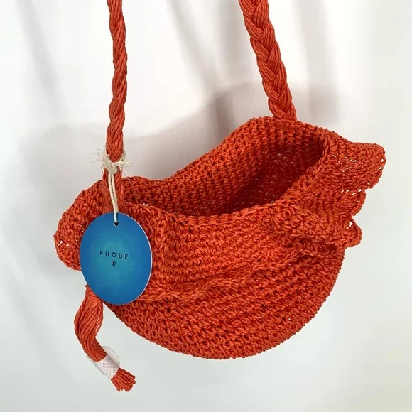 Rhode For Target Orange Crocheted Bucket Bag Crossbody Purse With Free Pouch Nwt - Picture 7 of 16